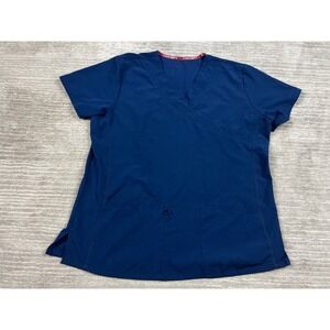 Divine Stretch Scrub Top Womens Large Blue VW-5261NVY Mock Wrap V-Neck Stretch
